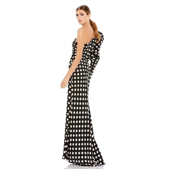 Mac Duggal One Sleeve Polka Dot Sheath Gown - Picture 5 of 6